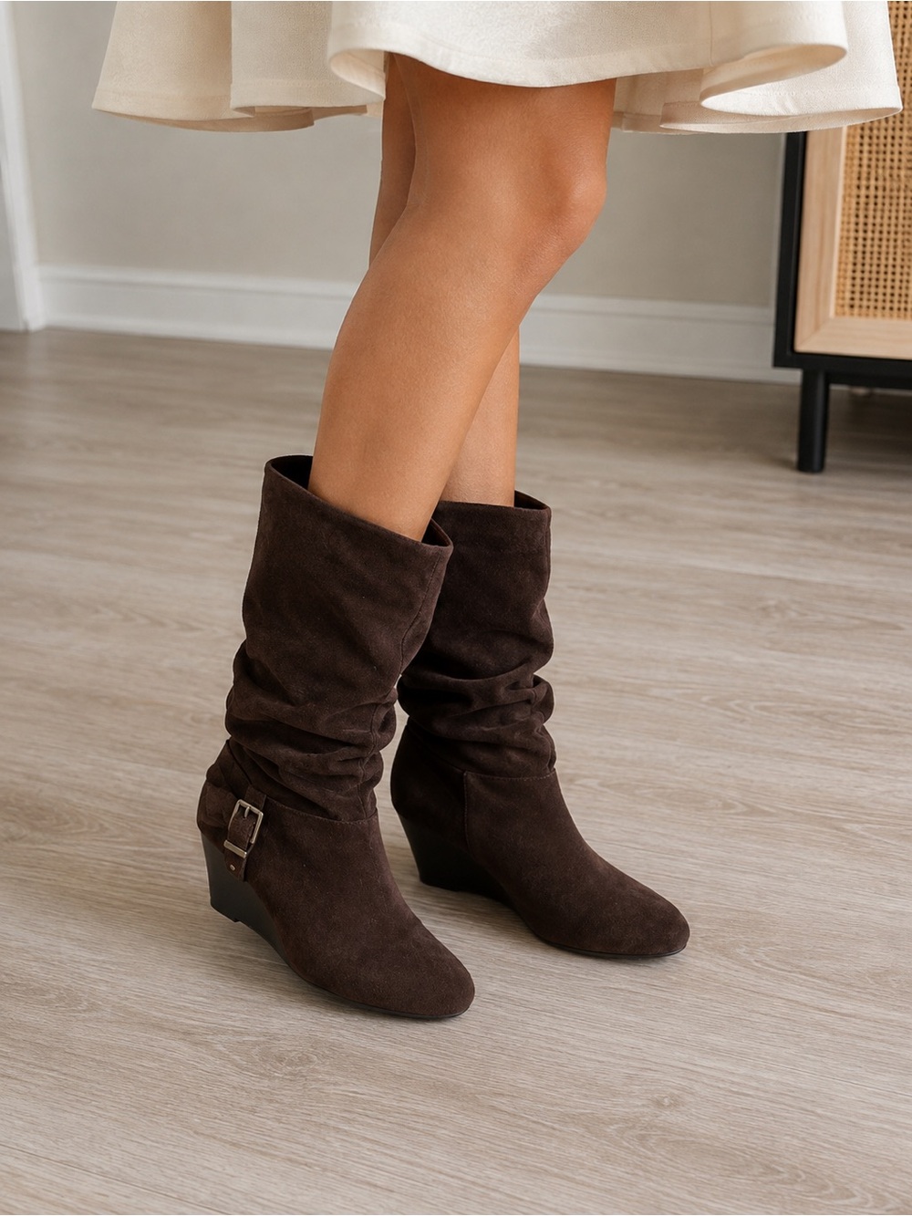 Alex Marie Dena Wedge Chocolate Brown Suede Boots Sz 8